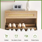 Shoe Cabinet Storage with 2 Flip Drawers and 1 Drawer,Freestanding Rattan Shoe Organizer with 3-Tier Adjustable Shelves for Slippers,Sneakers,Heels