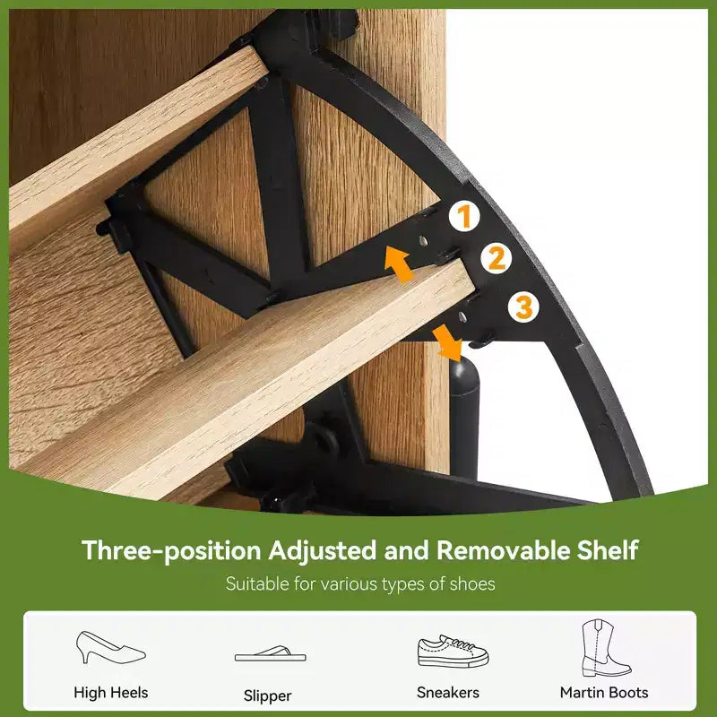 Shoe Cabinet Storage with 2 Flip Drawers and 1 Drawer,Freestanding Rattan Shoe Organizer with 3-Tier Adjustable Shelves for Slippers,Sneakers,Heels