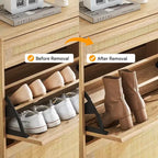 Shoe Cabinet Storage with 2 Flip Drawers and 1 Drawer,Freestanding Rattan Shoe Organizer with 3-Tier Adjustable Shelves for Slippers,Sneakers,Heels