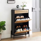 Shoe Cabinet Storage with 2 Flip Drawers and 1 Drawer,Freestanding Rattan Shoe Organizer with 3-Tier Adjustable Shelves for Slippers,Sneakers,Heels