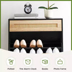 Shoe Cabinet Storage with 2 Flip Drawers and 1 Drawer,Freestanding Rattan Shoe Organizer with 3-Tier Adjustable Shelves for Slippers,Sneakers,Heels