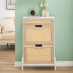 Shoe Cabinet Storage with 2 Flip Drawers and 1 Drawer,Freestanding Rattan Shoe Organizer with 3-Tier Adjustable Shelves for Slippers,Sneakers,Heels