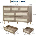 Rattan 7 Drawer Dresser for Bedroom, Wooden Dressers & Chests of Drawers, Modern Farmhouse Storage Organizer for Closet, Living Room
