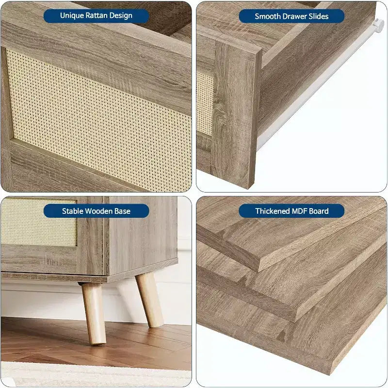 Rattan 7 Drawer Dresser for Bedroom, Wooden Dressers & Chests of Drawers, Modern Farmhouse Storage Organizer for Closet, Living Room