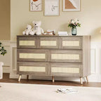 Rattan 7 Drawer Dresser for Bedroom, Wooden Dressers & Chests of Drawers, Modern Farmhouse Storage Organizer for Closet, Living Room