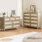 Rattan 7 Drawer Dresser for Bedroom, Wooden Dressers & Chests of Drawers, Modern Farmhouse Storage Organizer for Closet, Living Room