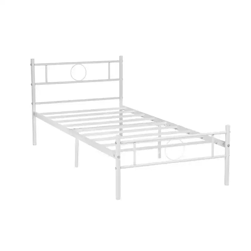 FurnitureR Twin Size Metal Bed Frame with Headboard and Footboard Under Foundation Storage, No Box Spring Needed, Easy Assembly, White
