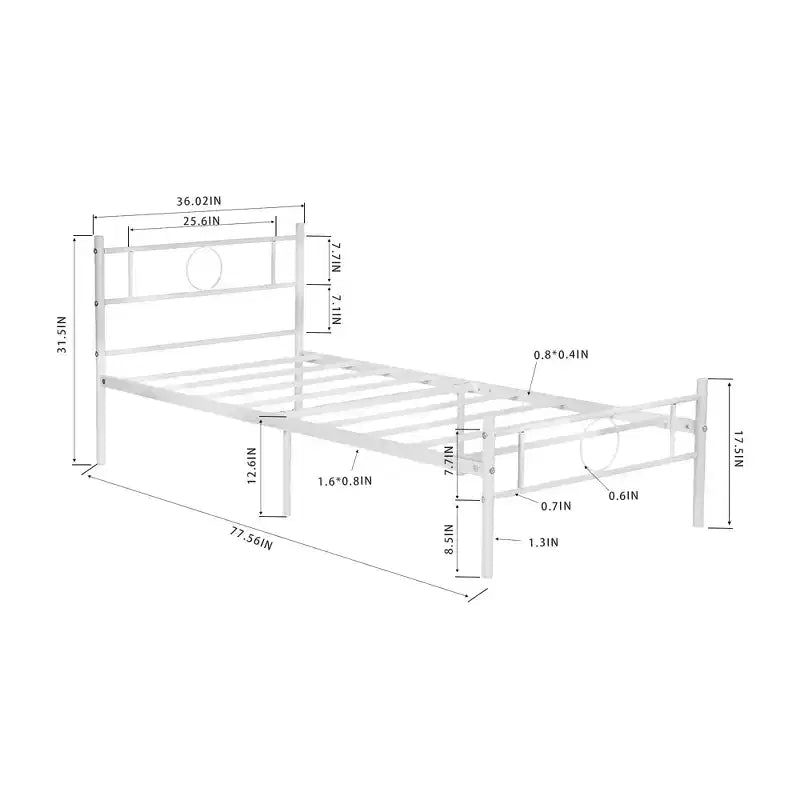 FurnitureR Twin Size Metal Bed Frame with Headboard and Footboard Under Foundation Storage, No Box Spring Needed, Easy Assembly, White