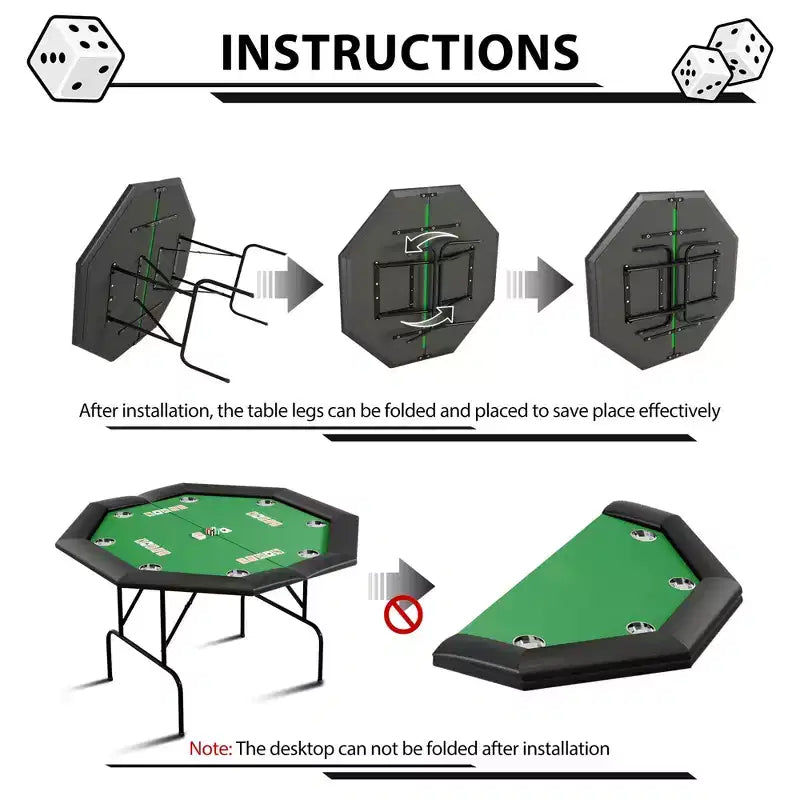 Octagon Poker Table with 8 Cup Holders, Casino Leisure Table for 8 Players, Blackjack Gaming Table with Water-Resistant Cushioned Rail