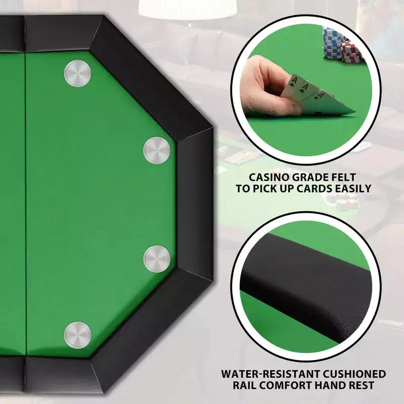 Octagon Poker Table with 8 Cup Holders, Casino Leisure Table for 8 Players, Blackjack Gaming Table with Water-Resistant Cushioned Rail