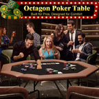 Octagon Poker Table with 8 Cup Holders, Casino Leisure Table for 8 Players, Blackjack Gaming Table with Water-Resistant Cushioned Rail
