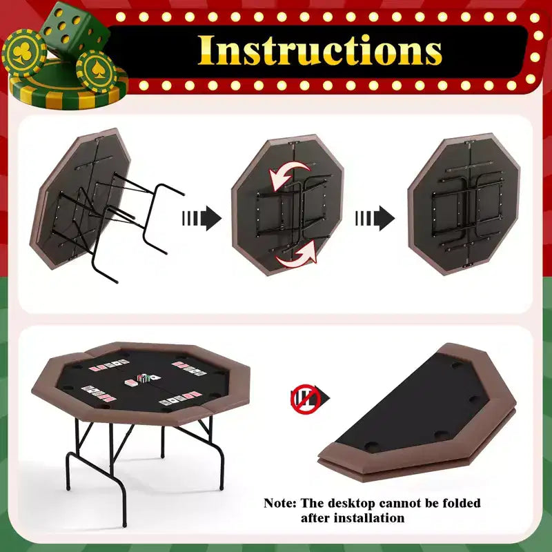 Octagon Poker Table with 8 Cup Holders, Casino Leisure Table for 8 Players, Blackjack Gaming Table with Water-Resistant Cushioned Rail
