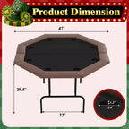 Octagon Poker Table with 8 Cup Holders, Casino Leisure Table for 8 Players, Blackjack Gaming Table with Water-Resistant Cushioned Rail