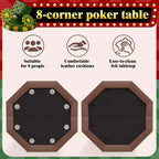 Octagon Poker Table with 8 Cup Holders, Casino Leisure Table for 8 Players, Blackjack Gaming Table with Water-Resistant Cushioned Rail