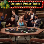 Octagon Poker Table with 8 Cup Holders, Casino Leisure Table for 8 Players, Blackjack Gaming Table with Water-Resistant Cushioned Rail