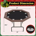 Octagon Poker Table with 8 Cup Holders, Casino Leisure Table for 8 Players, Blackjack Gaming Table with Water-Resistant Cushioned Rail
