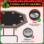 Octagon Poker Table with 8 Cup Holders, Casino Leisure Table for 8 Players, Blackjack Gaming Table with Water-Resistant Cushioned Rail