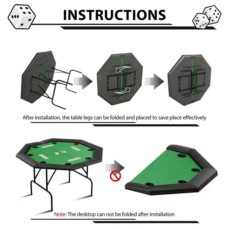 Octagon Poker Table with 8 Cup Holders, Casino Leisure Table for 8 Players, Blackjack Gaming Table with Water-Resistant Cushioned Rail