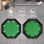 Octagon Poker Table with 8 Cup Holders, Casino Leisure Table for 8 Players, Blackjack Gaming Table with Water-Resistant Cushioned Rail