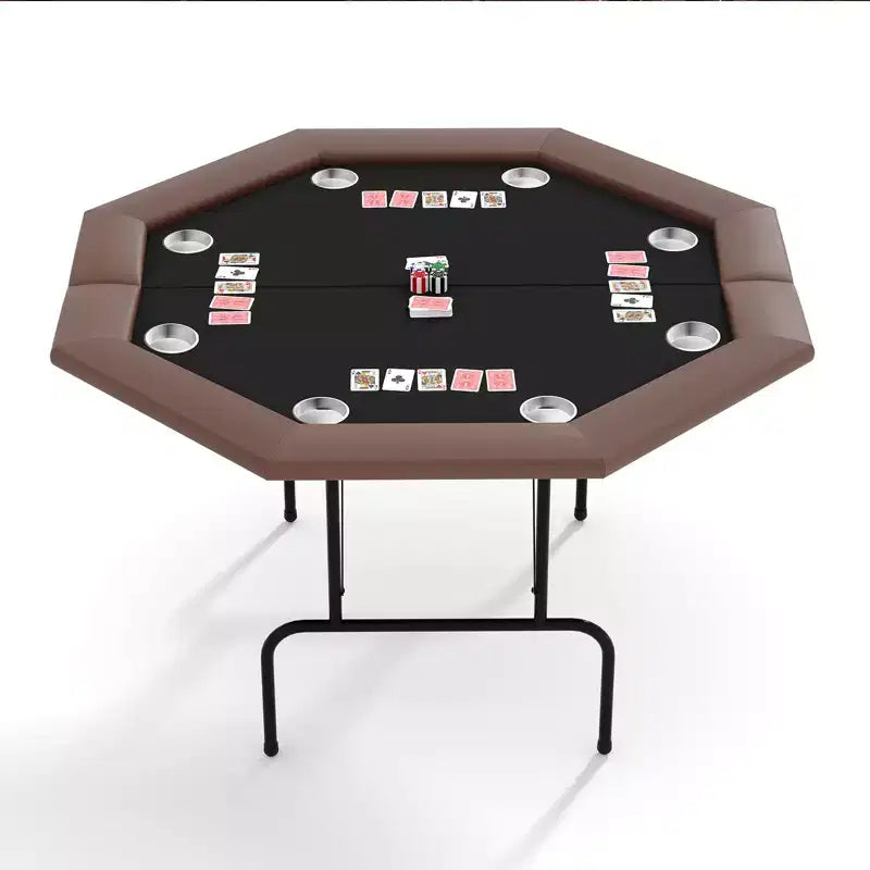 Octagon Poker Table with 8 Cup Holders, Casino Leisure Table for 8 Players, Blackjack Gaming Table with Water-Resistant Cushioned Rail