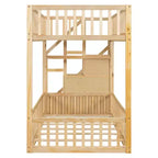 ModernLuxe Twin over Twin Floor Bunk Bed, Wooden Bed Frame with Storage Ladder