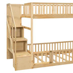 ModernLuxe Twin over Twin Floor Bunk Bed, Wooden Bed Frame with Storage Ladder