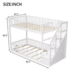 ModernLuxe Twin over Twin Floor Bunk Bed, Wooden Bed Frame with Storage Ladder