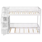 ModernLuxe Twin over Twin Floor Bunk Bed, Wooden Bed Frame with Storage Ladder