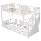 ModernLuxe Twin over Twin Floor Bunk Bed, Wooden Bed Frame with Storage Ladder