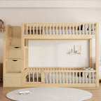ModernLuxe Twin over Twin Floor Bunk Bed, Wooden Bed Frame with Storage Ladder