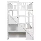 ModernLuxe Twin over Twin Floor Bunk Bed, Wooden Bed Frame with Storage Ladder