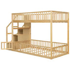 ModernLuxe Twin over Twin Floor Bunk Bed, Wooden Bed Frame with Storage Ladder