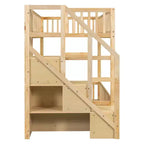 ModernLuxe Twin over Twin Floor Bunk Bed, Wooden Bed Frame with Storage Ladder