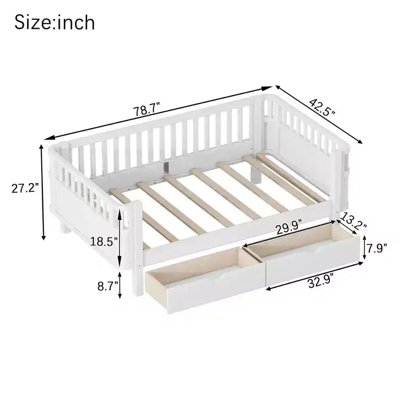Okak Twin/Full Safe Profile Platform Bed Frame with Storage & Detachable Fence,Modern Student Bed for Bedroom,Kids Room