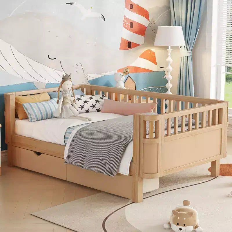 Okak Twin/Full Safe Profile Platform Bed Frame with Storage & Detachable Fence,Modern Student Bed for Bedroom,Kids Room