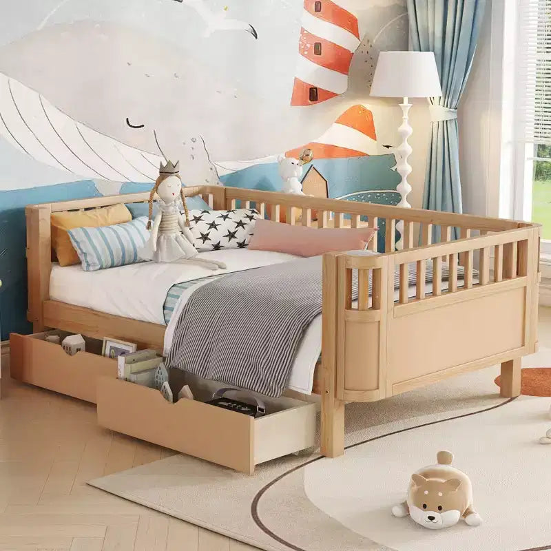 Okak Twin/Full Safe Profile Platform Bed Frame with Storage & Detachable Fence,Modern Student Bed for Bedroom,Kids Room