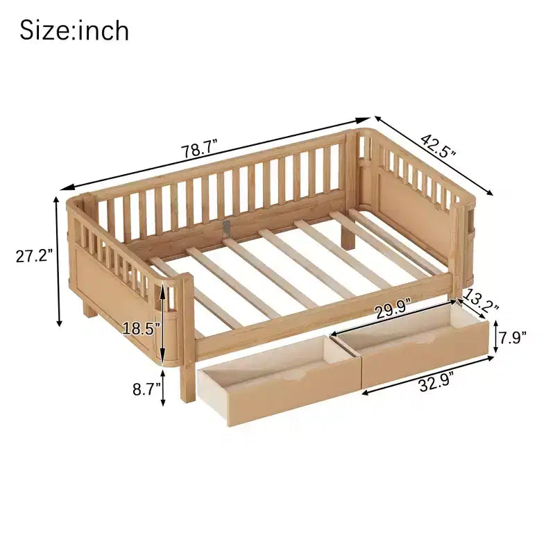 Okak Twin/Full Safe Profile Platform Bed Frame with Storage & Detachable Fence,Modern Student Bed for Bedroom,Kids Room