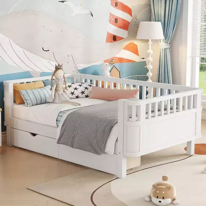 Okak Twin/Full Safe Profile Platform Bed Frame with Storage & Detachable Fence,Modern Student Bed for Bedroom,Kids Room
