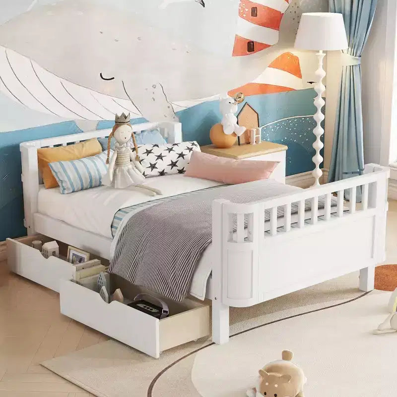 Okak Twin/Full Safe Profile Platform Bed Frame with Storage & Detachable Fence,Modern Student Bed for Bedroom,Kids Room