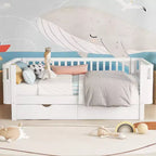 Okak Twin/Full Safe Profile Platform Bed Frame with Storage & Detachable Fence,Modern Student Bed for Bedroom,Kids Room