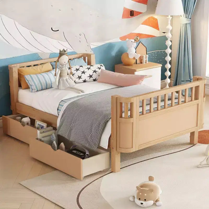 Okak Twin/Full Safe Profile Platform Bed Frame with Storage & Detachable Fence,Modern Student Bed for Bedroom,Kids Room