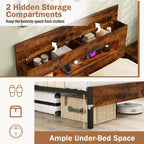 Costway Full Bed Frame with LED Lights Storage Headboard Power Outlets Strong Metal Support