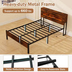 Costway Full Bed Frame with LED Lights Storage Headboard Power Outlets Strong Metal Support