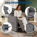 Recliner Chair - Adjustable Recliner Sofa, Overstuffed Ergonomic Design, Tall Back, 2 Side Pockets, for Living Room