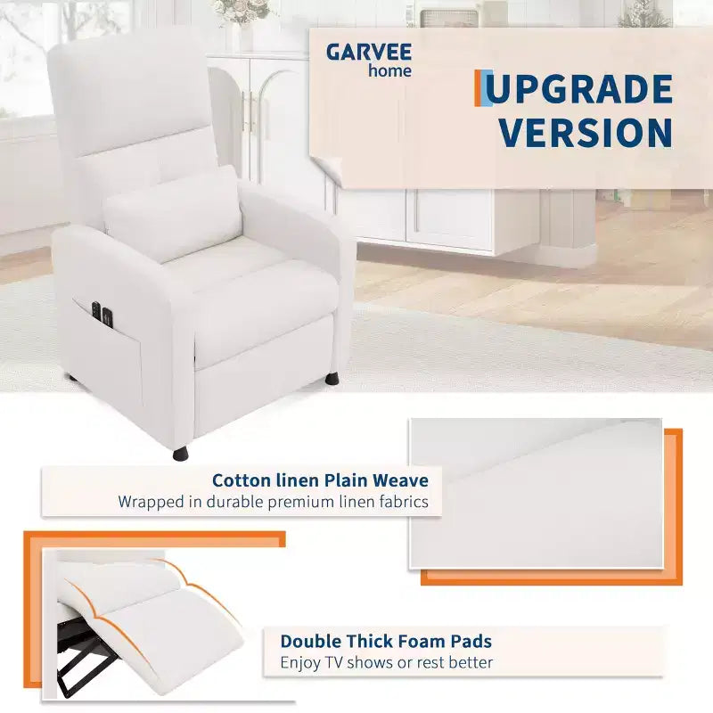 Recliner Chair - Adjustable Recliner Sofa, Overstuffed Ergonomic Design, Tall Back, 2 Side Pockets, for Living Room