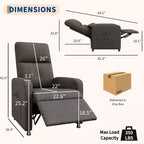 Recliner Chair - Adjustable Recliner Sofa, Overstuffed Ergonomic Design, Tall Back, 2 Side Pockets, for Living Room