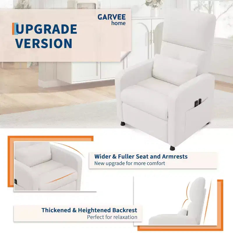Recliner Chair - Adjustable Recliner Sofa, Overstuffed Ergonomic Design, Tall Back, 2 Side Pockets, for Living Room