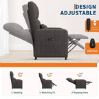 Recliner Chair - Adjustable Recliner Sofa, Overstuffed Ergonomic Design, Tall Back, 2 Side Pockets, for Living Room