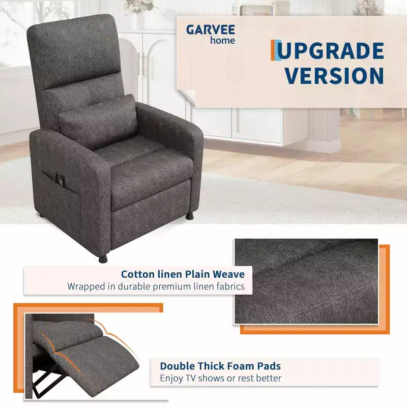 Recliner Chair - Adjustable Recliner Sofa, Overstuffed Ergonomic Design, Tall Back, 2 Side Pockets, for Living Room