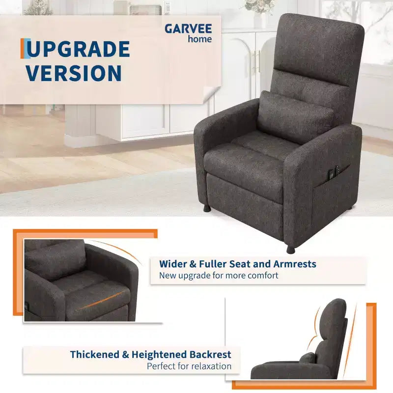 Recliner Chair - Adjustable Recliner Sofa, Overstuffed Ergonomic Design, Tall Back, 2 Side Pockets, for Living Room